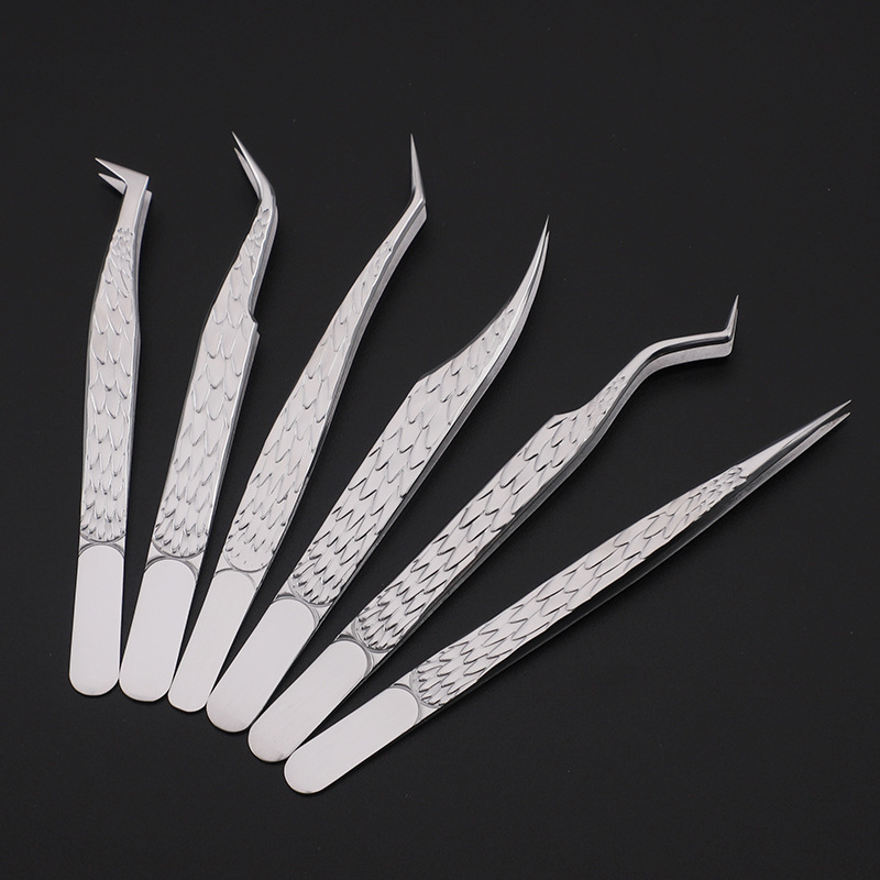 6PCS Eyelashes Tweezers Set Cu - Isolation Tweezer Curved 评论和价格