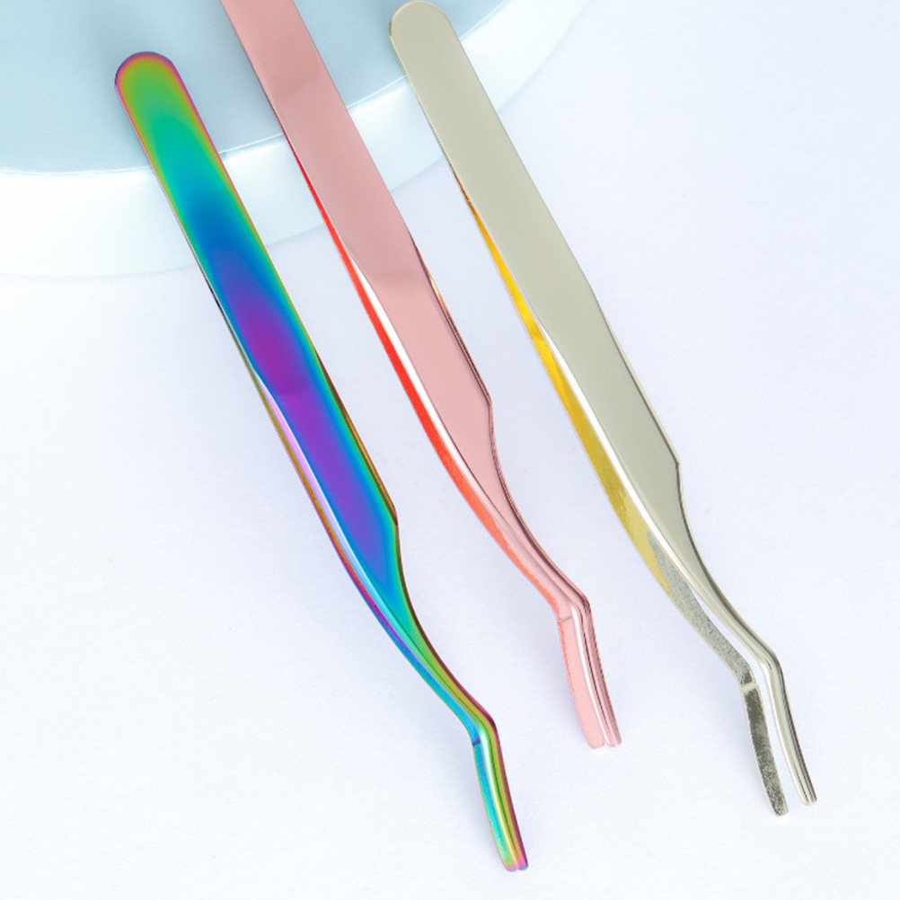 2Pcs Premium Metal Eyelash Twe - Isolation Tweezer Curved 评论和价格