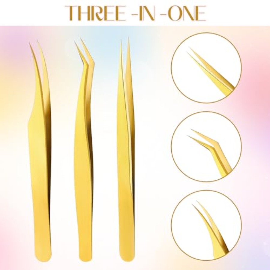 3 PCS Lash Tweezers for Eyelas - Isolation Tweezer Curved 评论和价格