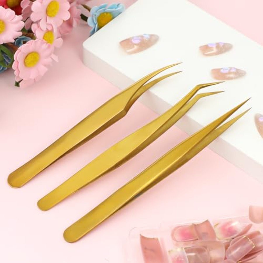 3 PCS Lash Tweezers for Eyelas - Isolation Tweezer Curved 评论和价格